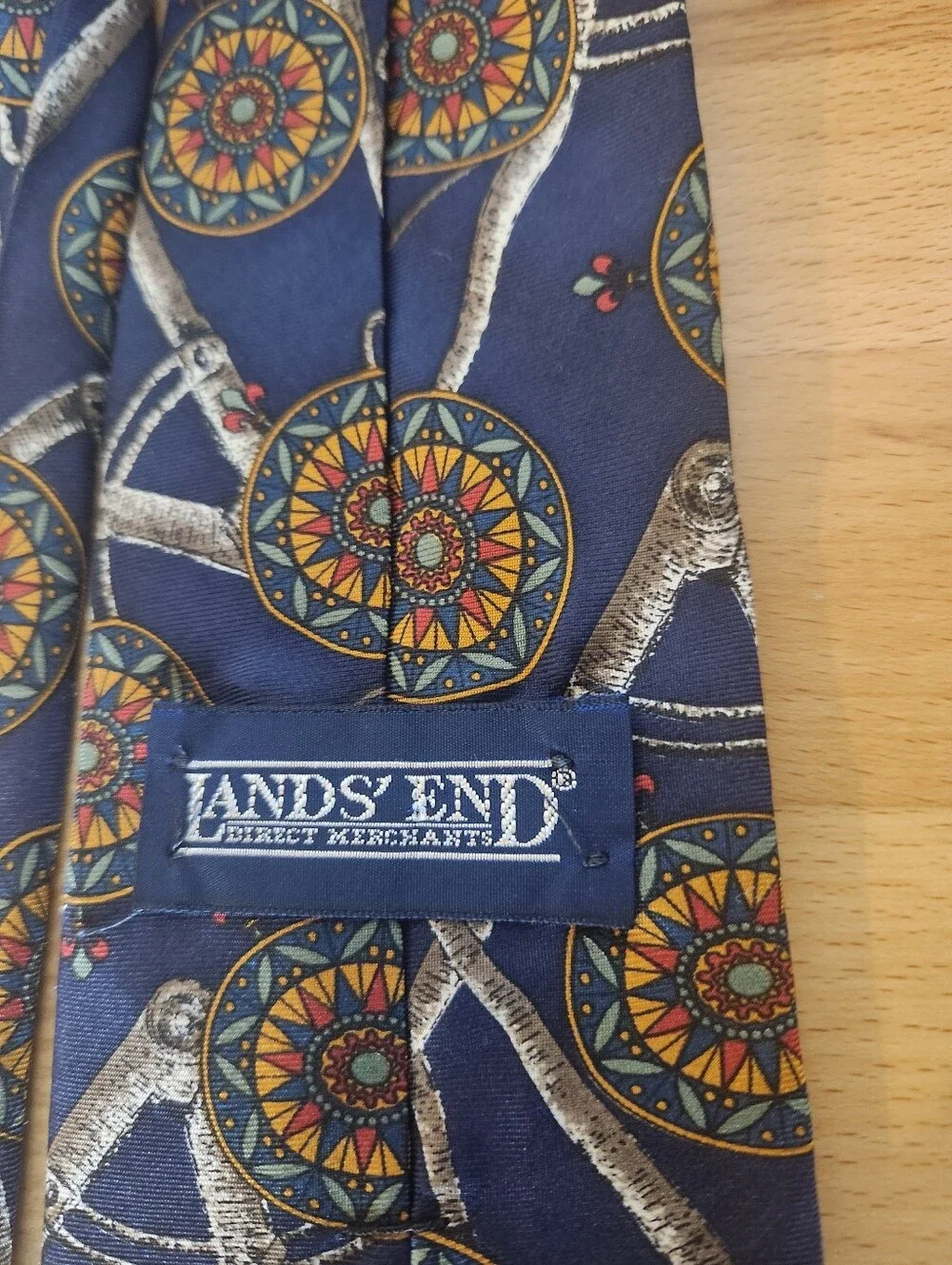 Vintage Lands End Nautical Compass Sextant Silk Tie Navy USA Maritime Novelty